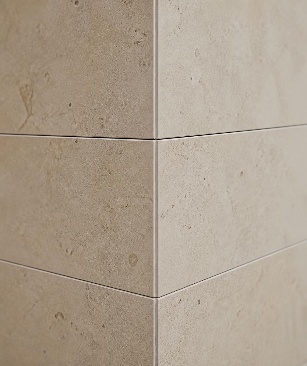 Detail shot of perfectly aligned stone tile corner